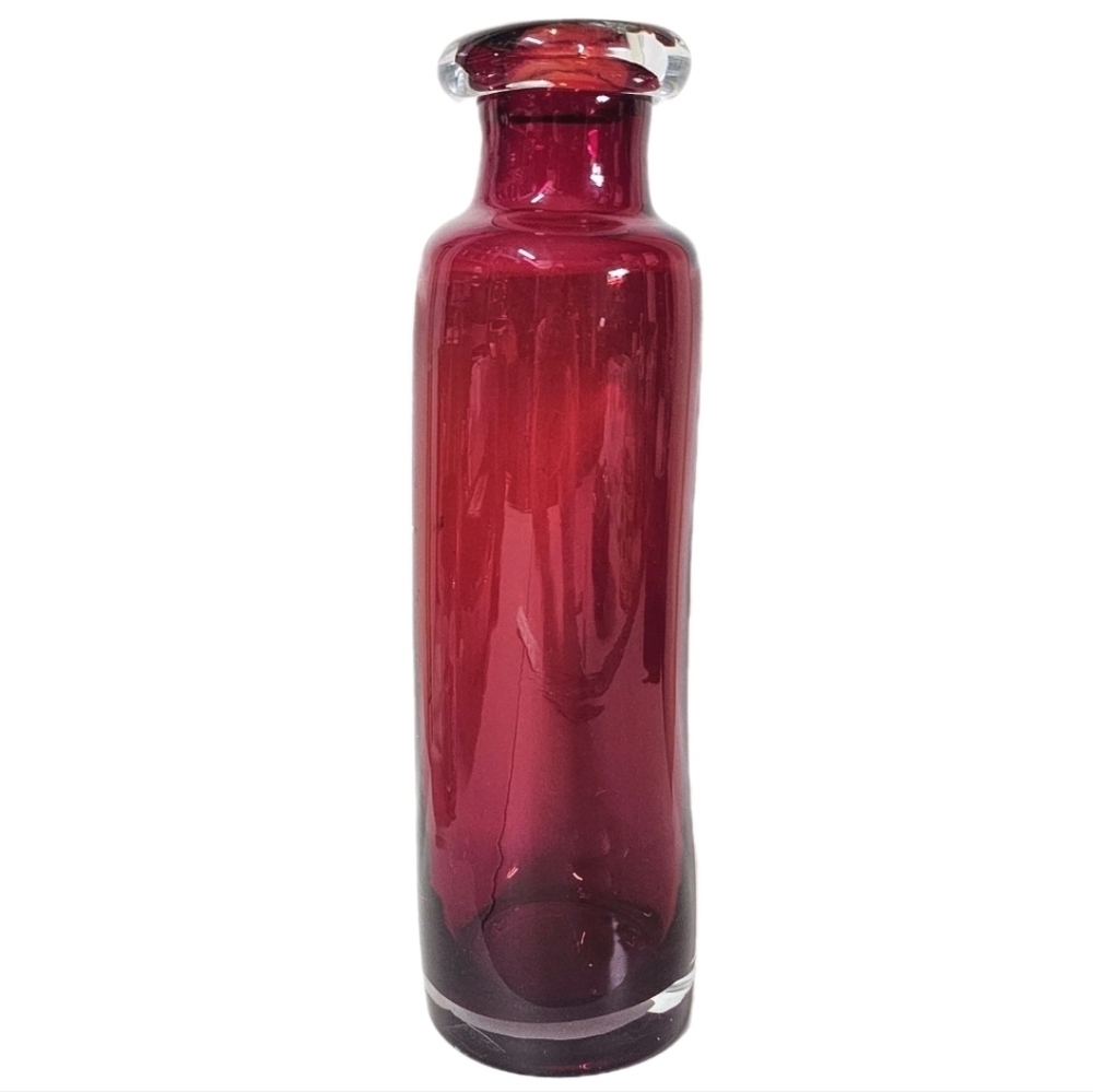 Large Collectible Minimal Simple Modern Red Hand Blown Glass Bottle Vase Decor